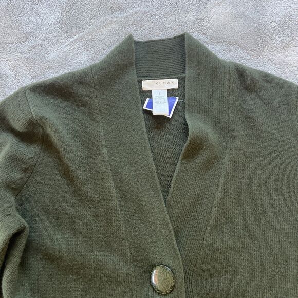 Kenar Cardigan Sweater Size Large Green Lambswool Angora Nylon Single Button - Picture 5 of 11